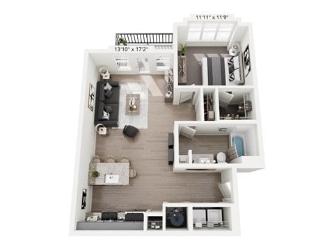Floor plan for 1 bed, 1 bath, 788 sqft